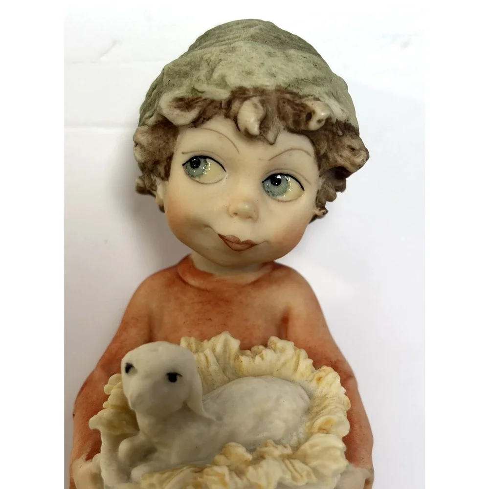 Giuseppe Armani Signed Boy Figurine Sheep Florence Italy Resin 6.5